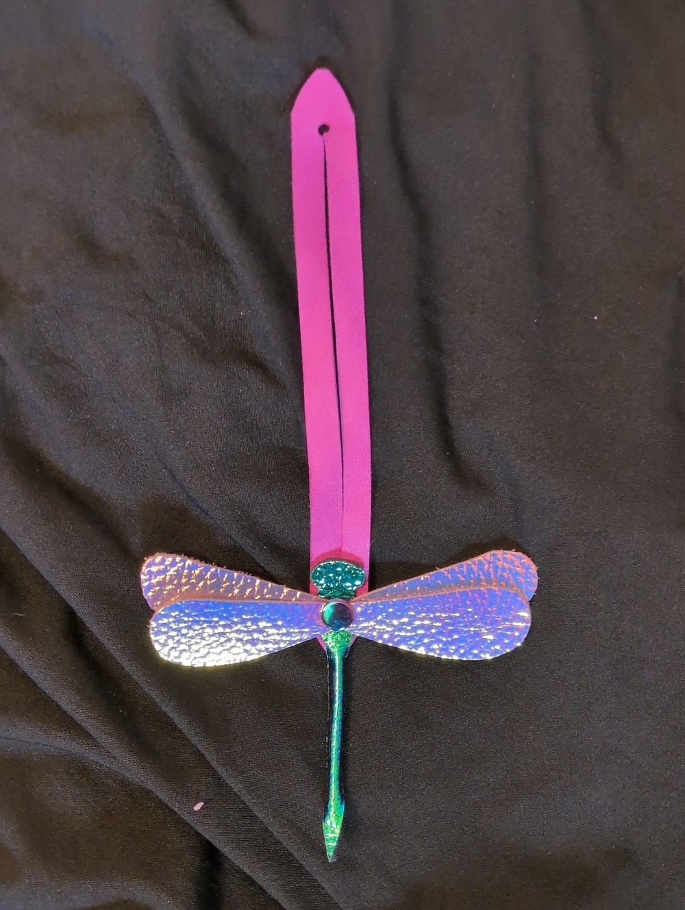 Hand Made, Leather Iridescent Dragonfly Bag Charm